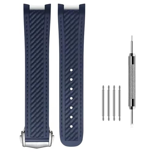 Image of Ziknow 20mm Curved End Rubber Replacement Watch Strap Compatible with Omega Seamaster 300 AT150 41mm Aqua Terra 8900 Watch Band Steel Buckle Bracelet (Blue+Blue Line)