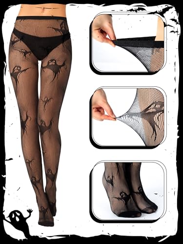 Image of Bencailor 3 Pairs Halloween Women Fishnet Stocking Tight Legging Black Stockings Small Hole Pattern High Pantyhose Waist Lace