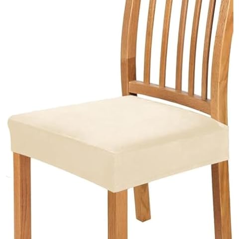 BIETYONE Velvet Stretch Chair Seat Covers for Dining Room Set of 4,Removable Washable Chair Seat Protector Slipcover for Dining Room,No Rear Covers,Beige Cover