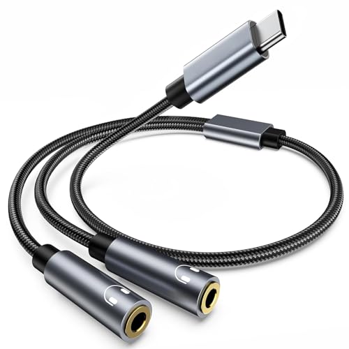 USB C to 3.5mm Aux Audio Headphone Splitter, 2 in 1 Audio Jack Adapter with Chip Jack Adapter Compatible with iPhone 16/15 Pro Max, Pro, Plus, iPad Air/Pro, Galaxy S23 S22 S21, Pixel 7 6 Pro 5