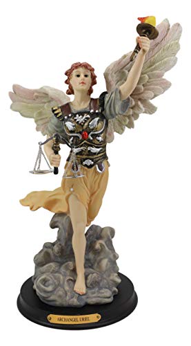 Ebros Byzantine Eastern Orthodox Catholic Church Archangel Of The Angelic Council Saint Uriel The Fire Of God Colorful Statue With Brass Name Plate Wooden Base #TOP1