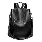 Mochila Feminina Couro Bolsa Tiracolo Grande Para Viagem Executiva Impermeável Reforçada Casual Mochila Universitaria Antifurto Estilo Minimalista (Preto)