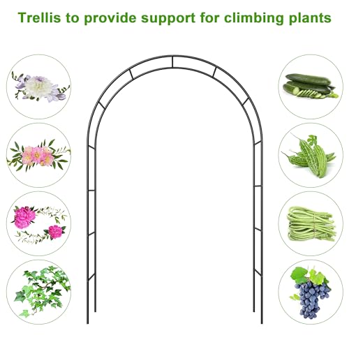 Metal Garden Arch Trellis,Pergola Arbor with 2 Assembled Sizes 6.3ft Wide X 7.6ft High or 7.5ft Wide X 6.6ft High,Garden Arbor for Climbing Plant Outdoor & Indoor, Wedding Arch Party Bridal, Black