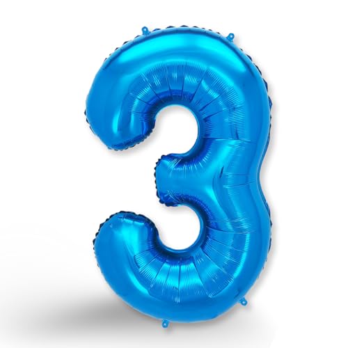 FUNXGO Globo de helio con número 3 de globos rellenables con número gigante para decoración de fiestas de cumpleaños de 3º cumpleaños, aniversario, color azul