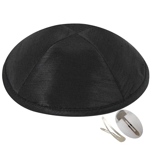 Zion Judaica Deluxe Raw Silk Black Kippah for Men Teen Boys 6.5 Noil Silk Kippot for Bar Mitzvah Bat Mitzva One Size Kippahs for Weddings Bar/Bat Mitzvahs Prayer