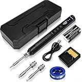 Tragbares USB-C-Akku-Lötkolben-Set mit einstellbarer Temperatur von 200 °C bis 450 °C und 3 austauschbaren Spitzen für Elektronikreparatur, Heimwerker, Schmuckherstellung, Schwarz (C)