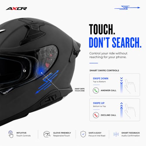 Image of Axor x Altor Apex Smart Bluetooth ECE DOT ISI Certified Full Face Helmet for Bike - Swipe Control, Voice Assistant, Turn-by-Turn Navigation and Dual Visor-Dull Black-L