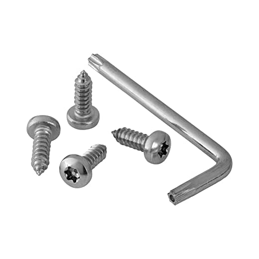 Stainless Security License Plate Screws (4 Pack) with Anti-Theft Torx Wrench, 18-8 Stainless Steel by Makers Bolt