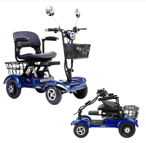 WJSHIPFOR Mobility Scooter for Seniors & Adults - 4-Wheel Folding Mobility Scooter 55km Range, 200kg (440lb) Capacity, Portable for Outdoor Use (Blue/Dual Motor)