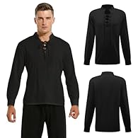 Authentic Medieval Renaissance Shirt Design: This men's long sleeve shirt features a classic stand-up collar, front crisscross lace-up closure and adjustable drawstring cuffs, perfectly restoring the iconic style of medieval knights, Renaissance nobl...