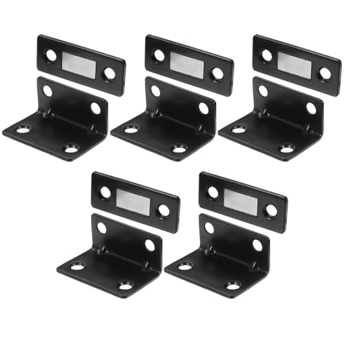 Toyvian 5セット 免打孔強力マグネットキャビネットキャッチ 黒色型 家具扉用磁気ドアロック ネジ 粘着テープ付 食器棚引き戸収納扉用 保持