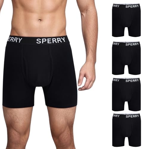 Sperry 4-Pack Mens Premium Cotton Stretch Boxer Briefs – Everyday Comfort Cotton Mens Boxer Briefs with Fly Pouch & 5” Inseam