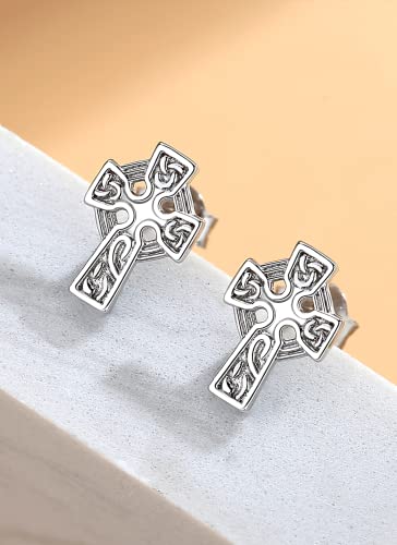 Infuseu 925 Sterling Silver Cross Stud Earrings For Women Girls Small Celtic Jewelry Irish Religion Gifts 9Mm #TOP2