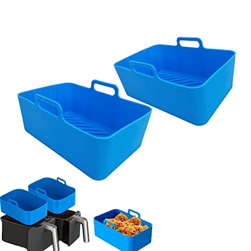 2 ollas de silicona para freidora de aire dual Ninjas, forros de silicona de doble freidora de aire, cesta dual reutilizable, accesorios de silicona para freidora de aire, horno y microondas, azul Cover