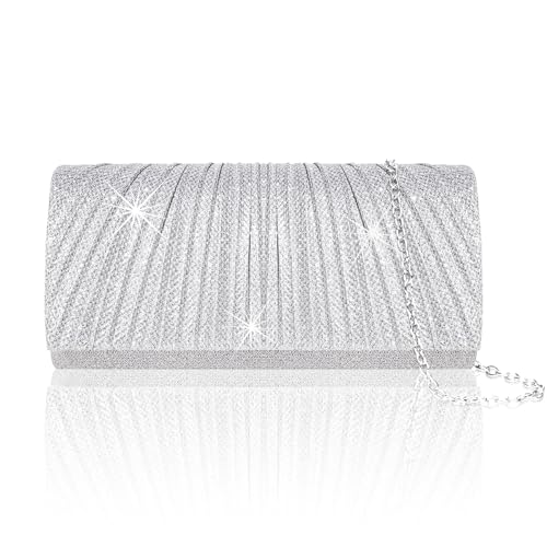 Larcenciel Bolsas femininas plissadas para noite prata, Prata