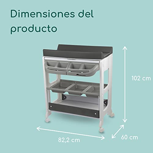 Miniatura 6 de Bebeconfort Dolphy, Bañera Cambiador Bebé 2 En 1, 0-12 M Máx 11 Kg , Fácil De Mover 4 Ruedas Con Freno, Múltiples Compartimentos Almacenamiento, Colchón Cambiador Acolchado, Fácil Drenaje, Grey Mist