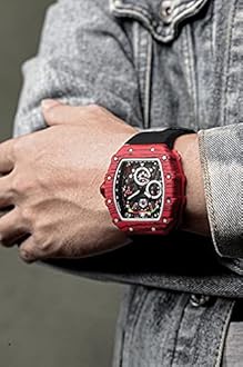 FANMIS Mens Luxury Tonneau Square Watches Analog Punk Chronograph Unique Sports Wrist Watch Japanese Movement Luminous Design with Rubber Band