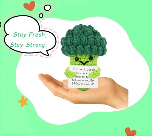 image for YarnJoy Positive Energy Crochet Broccoli Gift with Inspiring Affirmati