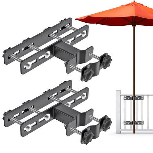 Dolibest Pince Parasol pour Balcon, 2pcs Support de Parasol Réglable pour Balcon Clip de Fixation pour Parasol Gain de Place pour Poteaux Garde-Corps 6.6x6cm...