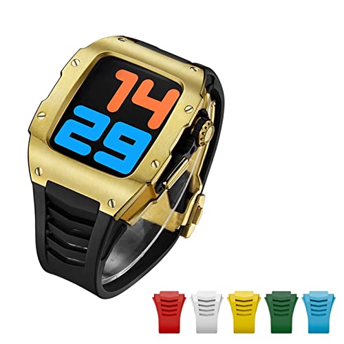 CZKE Advanced Carbon Fiber Case+6pcs Band Titanium Alloy Kit for Apple Watch 7 45mm Luxury Diamond Case for Iwatch Series 6 5 4 SE 44mm (Color : G-BG-B Titanium, Size : 45MM)