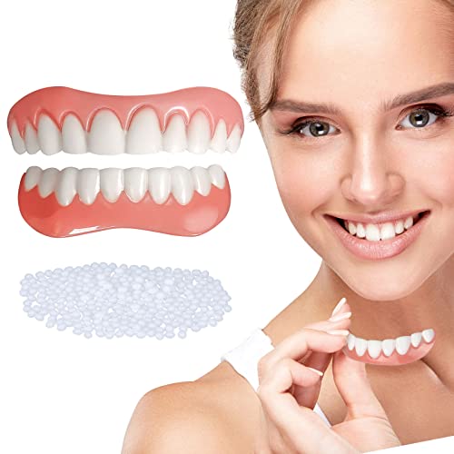 2 PCS Fake Teeth, Dentures Teeth for Upper and Lower Jaw, Nature and Comfortable, Protect Your Teeth and Regain Confident Smile