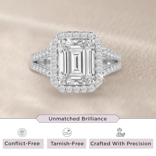 Jewelili Fine Silver Plate Octagonal & Round-cut Cubic Zirconia Halo Engagement Rings for Women2
