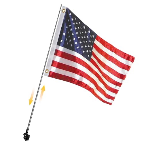 Bradford Boat American Flag 16x24 Inchwith Pole Kit, Retractable Boat Flag Pole with 2 Clips, Strong Stainless Steel Pole Accessories for Boats, Yachts, Ships, Bikes, RVs