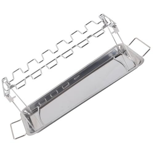 Ghzste Rastrelliera pieghevole per cosce di pollo, in acciaio inox, per grigliare, affumicare, arrostire in forno, strumento multifunzione per barbecue con vaschetta antigoccia