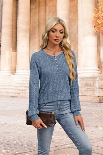 XIEERDUO Sweater for Women Long Sleeve Henley Shirts Tunic Tops to Wear with Leggings crew neck Sweaters Trendy 20242