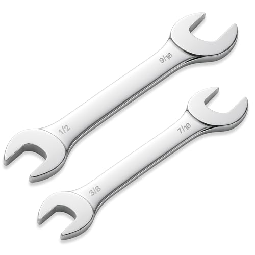 Zyghjort Lot de 2 clés à molette doubles extra plates métriques SW 9,5 mm à 14 mm en acier au carbone chromé miroir Jeu de clés à fourche pour espaces étroits