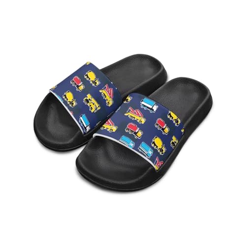Fonplted Cartoon Car Slides for Boys Summer Shoes Size 1 Light Weight School Slide Sandals for Student Fun Pattern Pool Sandals for Active Kids Anti-Slip Sole