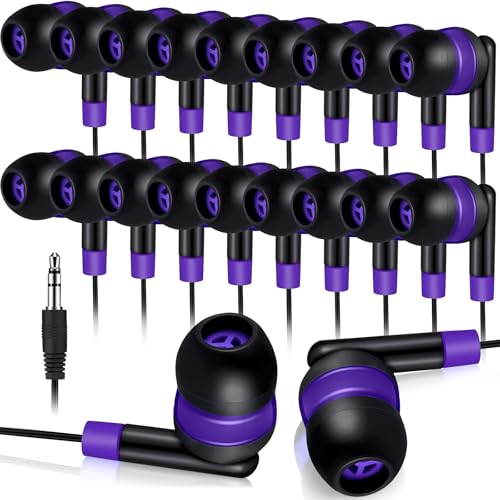 Kanayu 100 Pack Wired Earbuds Bulk for Classroom Ear Headphones Wired Basic Student Earbuds No Microphone with 3.5mm Jack for Class Laptop School Library, Individually Bagged (Purple) by Kanayu - Used condition - US$21.27
