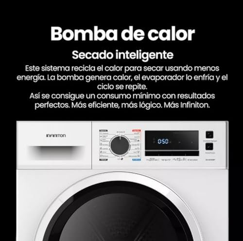 Secadora Bomba de Calor INFINITON SD-BC9DWP, 9 Kg, 16 Programas, Incio Diferido, Silent Mode, D, Blanco - imagen 4