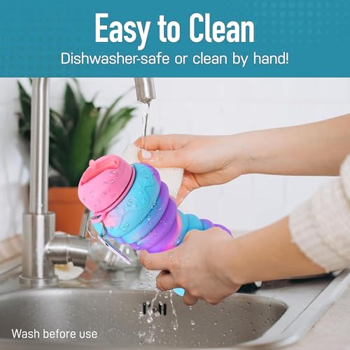 Image of Kuber Industries Pack of 2 Collapsible 600 ml Silicone Water Bottle With Flip Cap | Lightweight & Portable School Water Bottle - Ideal For Travel & Gym | Pink