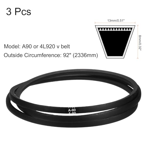 Image of uxcell 3pcs A90 or 4L920 Classic Wrapped Rubber V-Belt, 90 inch(2286mm) Inside Circumference, A Profile V Belt