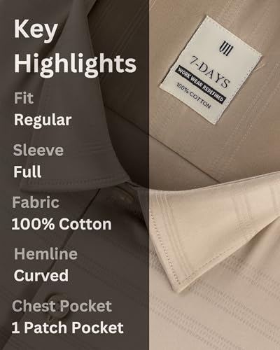 Image of 7-DAYS Men's Premium Formal Shirts - Regular Fit, Full Sleeve, 100% Pure Cotton, Self-Design, with Pocket - Stylish Office Shirts for Men