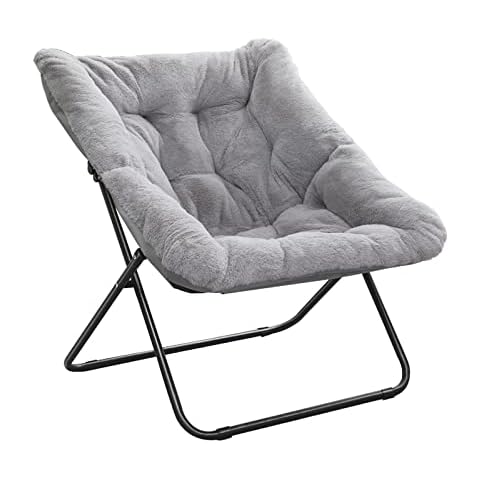 Tiita Saucer Chair, Soft Faux Fur Oversized Folding Accent Chair, Soft Furry Lounge Lazy Chair, Metal Frame Moon Chair for Bedroom, Living Room, Dorm Rooms, Garden and Courtyard, Grey Cover