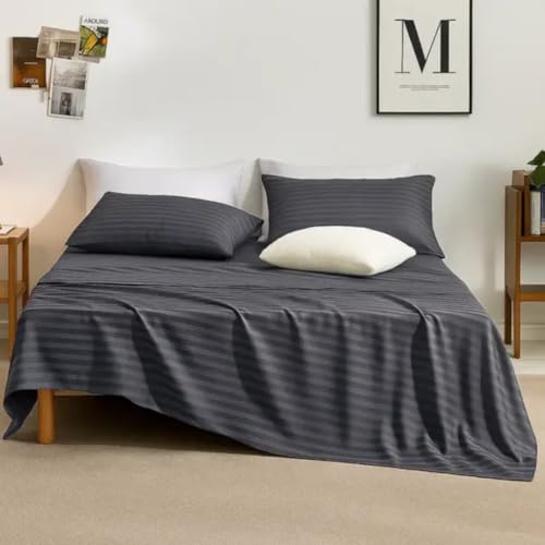 Image of Sofrito Bed Sheet Glace Cotton Striped - 300 TC - King (100 inchx108 inch) - with 2 Pillow Cover | Ideal for Hospitals, Clinics, Hostels, PGs, Hotels & Guest Houses | Steel Grey