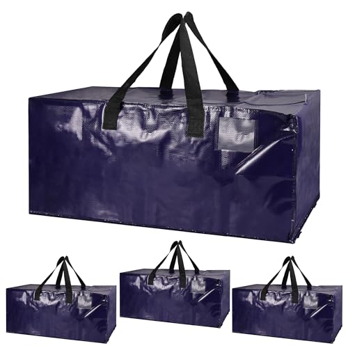 4Pc Bolsa Mudanza Grande, 92L Bolsa Almacenaje, PP Resistente al Agua Bolsa de Transporte, Servicio Pesado Bolsas Grandes para Guardar Ropa, Cremallera Compacta Bolsas de Mudanza Extragrandes