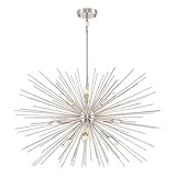 FookChak 32in Nickel Sputnik Chandelier Solid Metal Starburst Chandelier Light Fixture 9-Light Mid Century Modern Satellite Light Fixture for Living Room Dining Room Foyer Study Room Bathroom