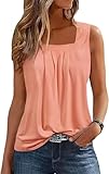Ruffled Square Collar Casual Tank Summer Casual Fashion Camping Seaside Party Sleeveless Tank Women's Mother top Vest(X-Large,Pink)