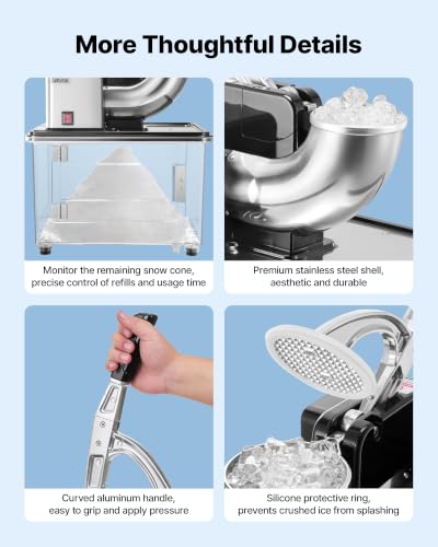 Image of VEVOR Commercial Ice Crusher 661LBS /H, 350W Electric Snow Cone Machine with 4 Blades, 2000RPM Stainless Steel Shaved Ice Machine with 11 Gal Crushed-Ice Box, for Family Restaurants Bars, Black