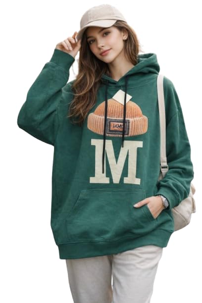Women Hooded Oversize Sweatshirt | Stylish Printed Hoodie for Girls | Soft Cotton Blend Winter Wear | Casual & Street Style Pullover Hoodie Green-image-1