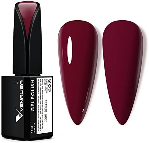 VENALISA 15ml Dark Red Gel Nail Polish from BELLE GAGA Claret-Red Color Soak Off UV LED Nail Gel Polish Nail Art Starter Manicure Salon DIY at Home, 0.53 OZ