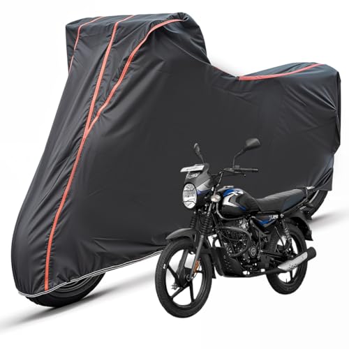 Image of Two Wheelers Bike Body Cover Compatible for Bajaj CT 125, UV Resistant, Dustproof, Triple Stitched, Elastic Bottom, Red Piping Motorcycle Cover (Black, Pack of 1)