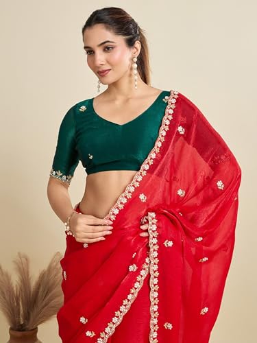 Image of Women's Chiffon Saree with Unstitched Blouse Piece