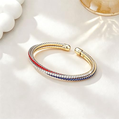 Image of Dreuyet American Flag Rhinestone Bracelet Red White Blue Crystal Patriotic 4th of July Shiny Decorations USA Independence Day Jewelry