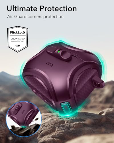 Image of ESR for AirPods 4 Case, Compatible with AirPods 4th Generation Case (2024) (USB-C), Compatible with Magsafe, Drop-Proof Lock, Easy Open, Cyber Series, Burgundy