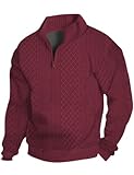 QOSOQ Men's Quarter Zip Sweatshirt Pullover Sweater Casual Long Sleeve Stand Collar Quarter Sweaters Burgundy
