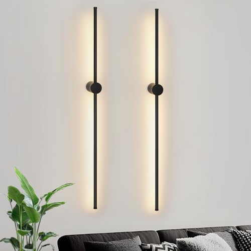 ZMH Lot de 2 appliques murales LED d'intérieur - Lampe de couloir - Noir - Longueur : 100 cm - Design moderne - 3000 K - Blanc chaud - Orientable - Pour chambre à coucher, salon, couloir, bureau